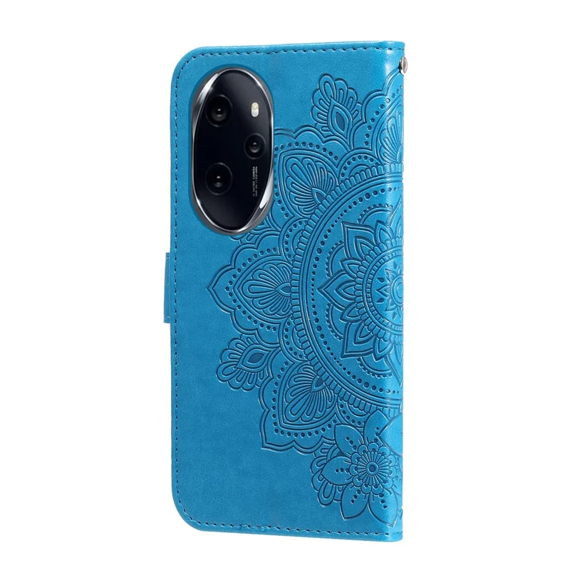 For Honor 100 Pro 5G Case Floral Pattern PU Leather Wallet Stand Phone Cover - Blue