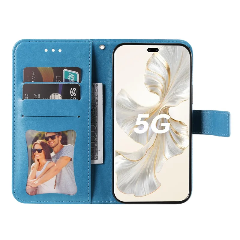 For Honor 100 Pro 5G Case Floral Pattern PU Leather Wallet Stand Phone Cover - Blue