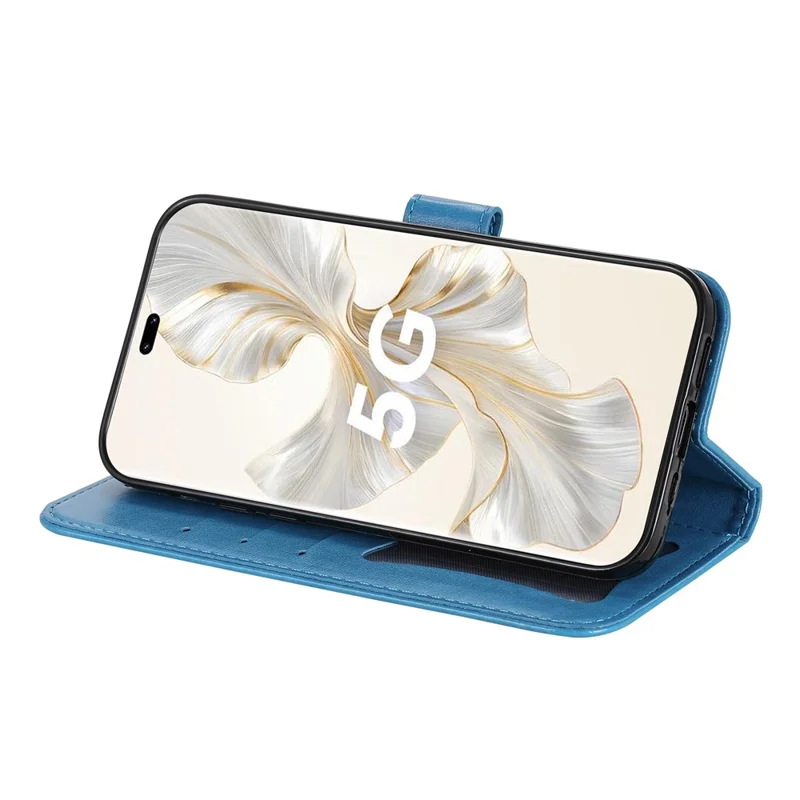 For Honor 100 Pro 5G Case Floral Pattern PU Leather Wallet Stand Phone Cover - Blue
