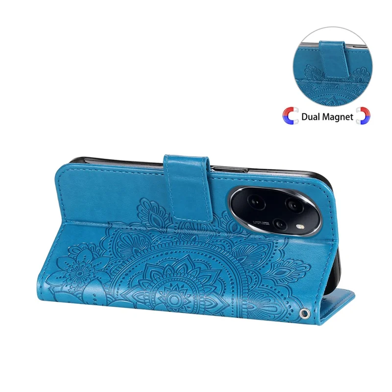 For Honor 100 Pro 5G Case Floral Pattern PU Leather Wallet Stand Phone Cover - Blue