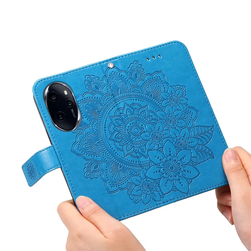 For Honor 100 Pro 5G Case Floral Pattern PU Leather Wallet Stand Phone Cover - Blue
