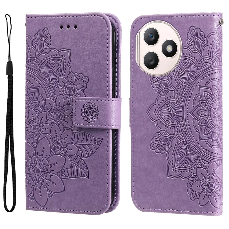 Funda para For Honor X50i+ 5G con diseño floral de piel sintética y cartera - Púrpura