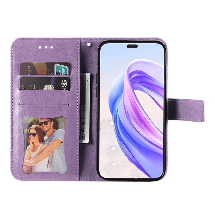 Funda para For Honor X50i+ 5G con diseño floral de piel sintética y cartera - Púrpura