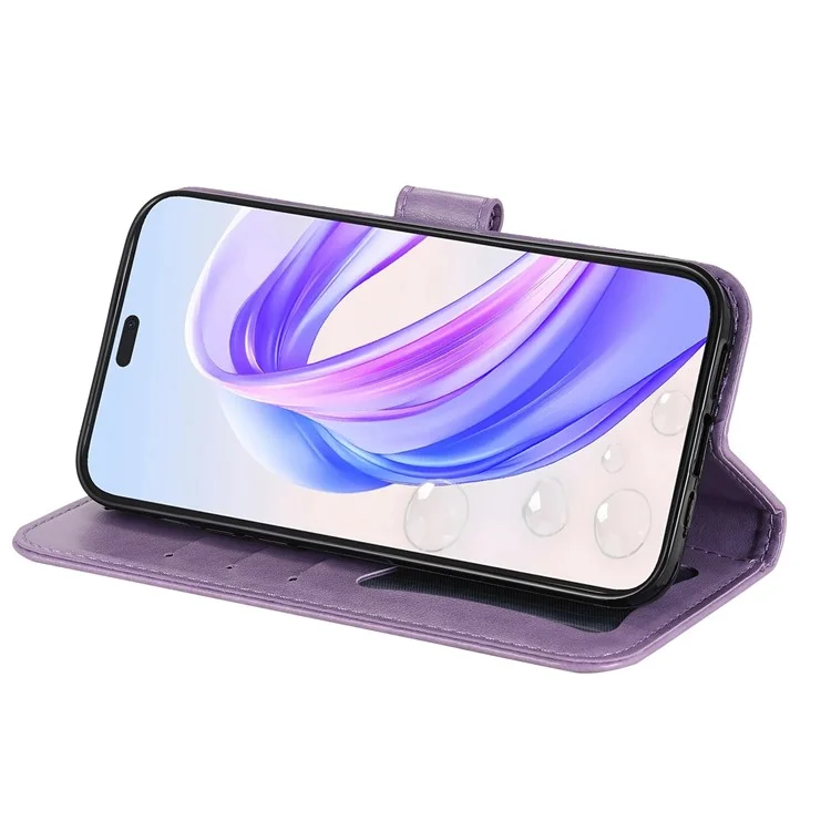 Funda para For Honor X50i+ 5G con diseño floral de piel sintética y cartera - Púrpura