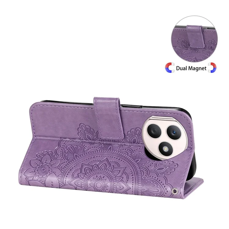 Funda para For Honor X50i+ 5G con diseño floral de piel sintética y cartera - Púrpura