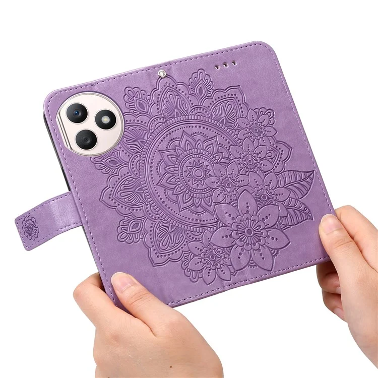 Funda para For Honor X50i+ 5G con diseño floral de piel sintética y cartera - Púrpura