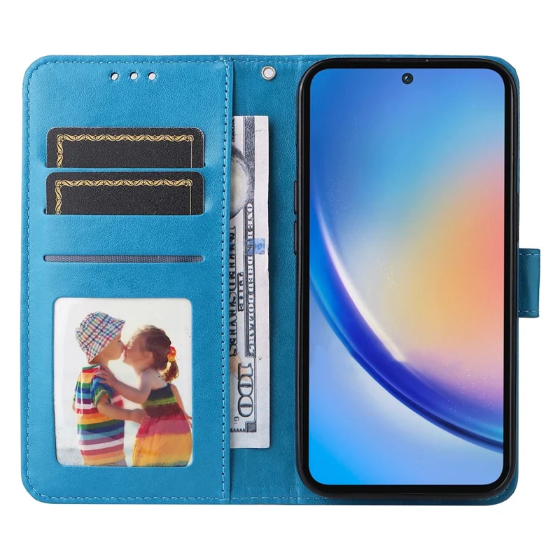 Coque de téléphone pour Samsung Galaxy A35 5G Étui imprimé portefeuille en cuir PU - Bleu