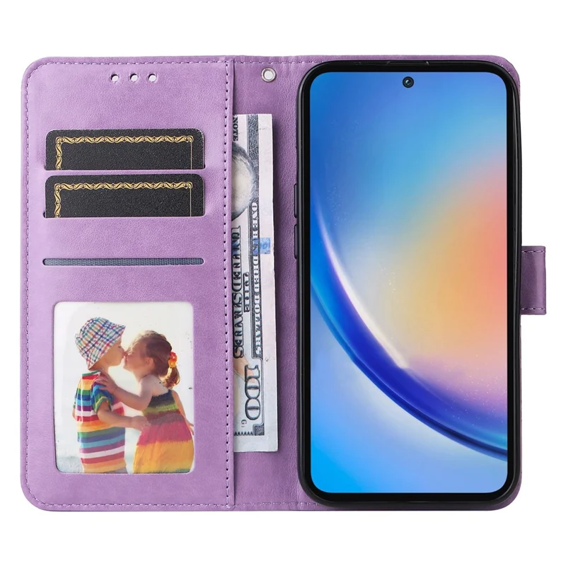 Phone Shell for Samsung Galaxy A35 5G Case Imprinted Wallet PU Leather Cover - Purple