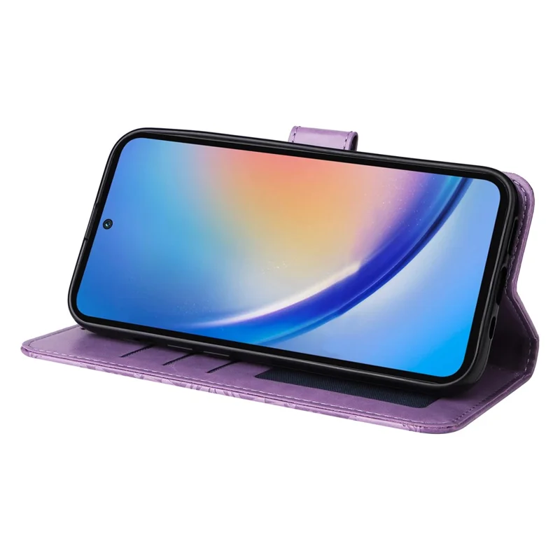 Phone Shell for Samsung Galaxy A35 5G Case Imprinted Wallet PU Leather Cover - Purple