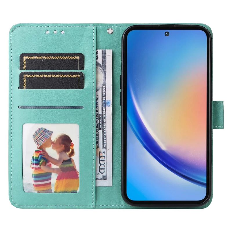 Phone Shell for Samsung Galaxy A35 5G Case Imprinted Wallet PU Leather Cover - Green