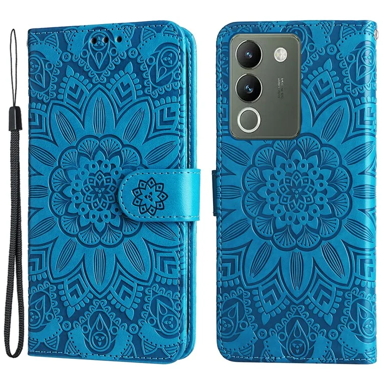 Pour vivo Y200 (Inde) 5G / V29e (mondial) 5G Étui portefeuille en cuir Sunflower Phone Cover - Bleu