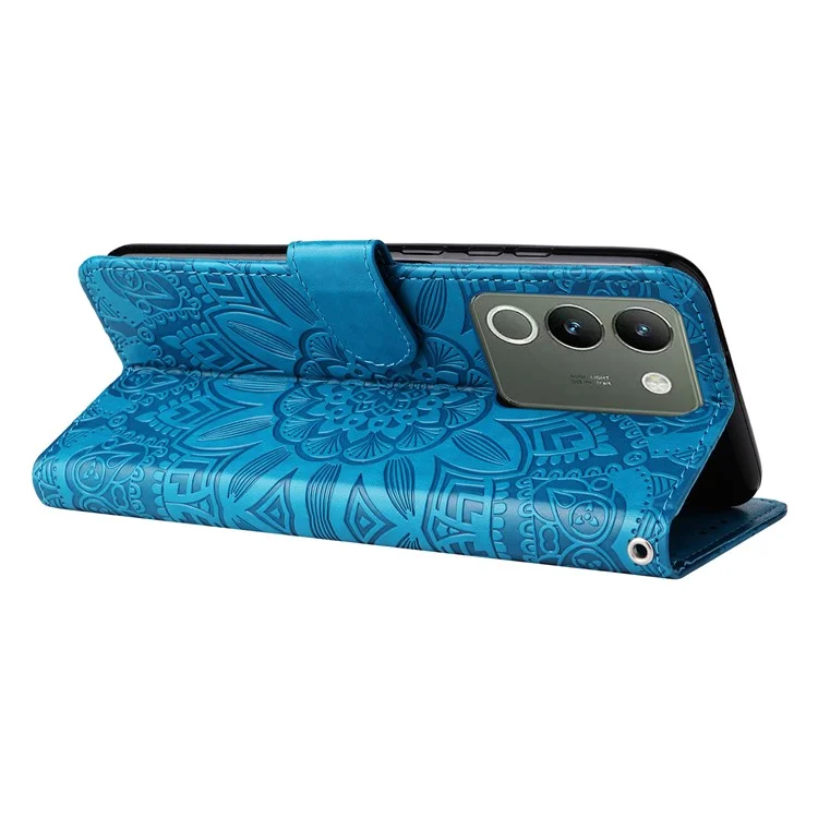 Pour vivo Y200 (Inde) 5G / V29e (mondial) 5G Étui portefeuille en cuir Sunflower Phone Cover - Bleu