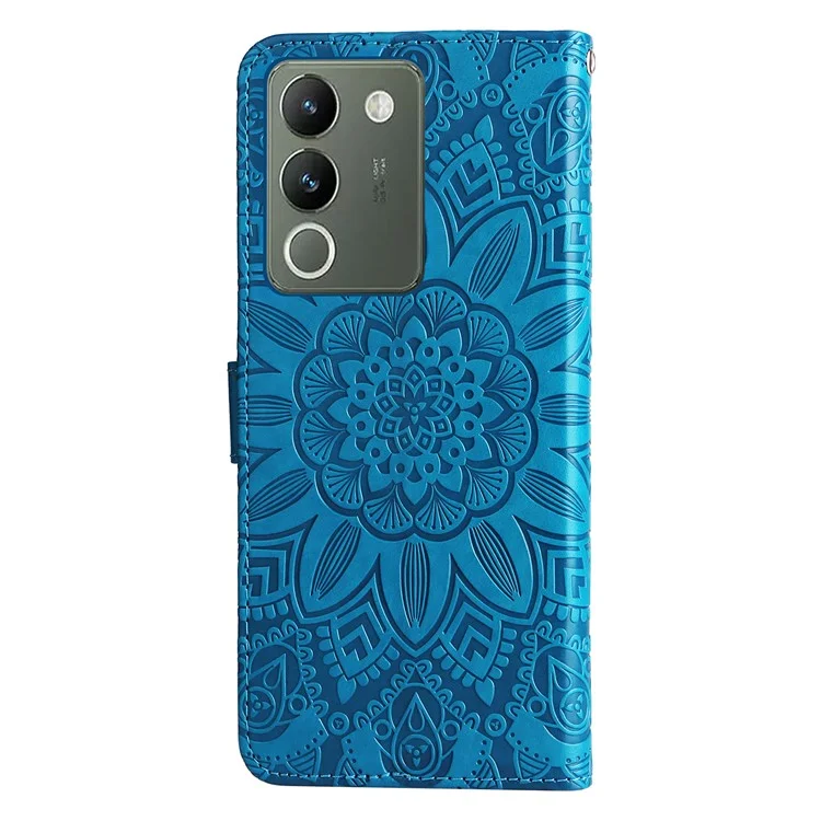 Pour vivo Y200 (Inde) 5G / V29e (mondial) 5G Étui portefeuille en cuir Sunflower Phone Cover - Bleu