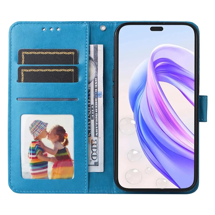 For Honor X50i+ 5G Case Imprinted Sunflower Wallet PU Leather Shell Phone Cover - Azul
