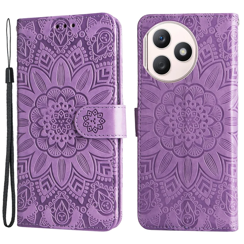 For Honor X50i+ 5G Case Imprinted Sunflower Wallet PU Leather Shell Phone Cover - Purple