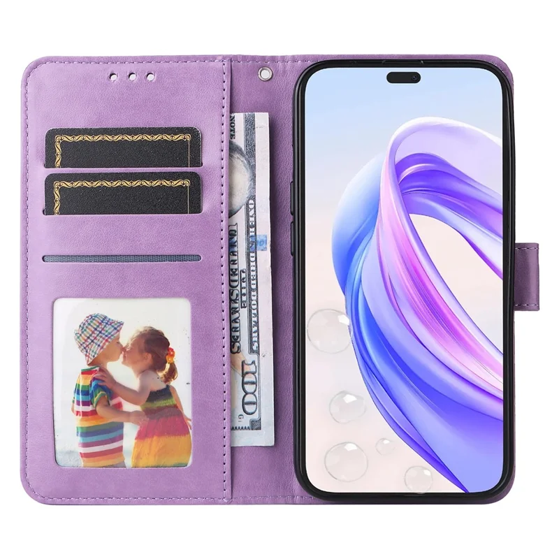For Honor X50i+ 5G Case Imprinted Sunflower Wallet PU Leather Shell Phone Cover - Purple