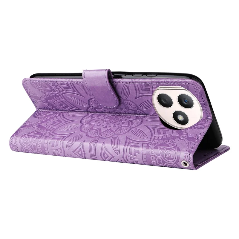 For Honor X50i+ 5G Case Imprinted Sunflower Wallet PU Leather Shell Phone Cover - Purple