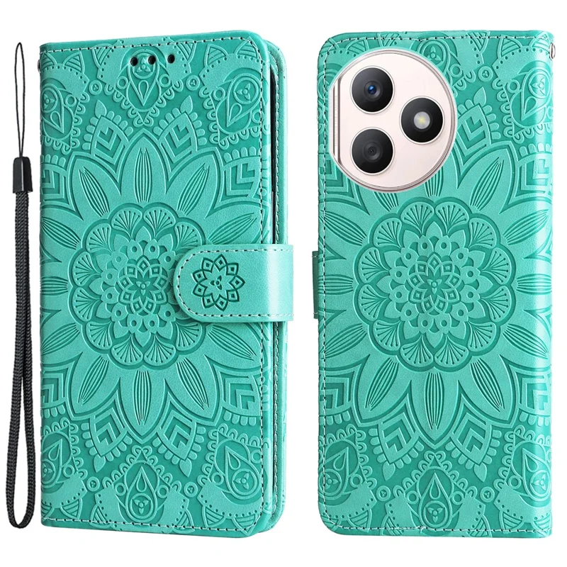 For Honor X50i+ 5G Case Imprinted Sunflower Wallet PU Leather Shell Phone Cover - Green
