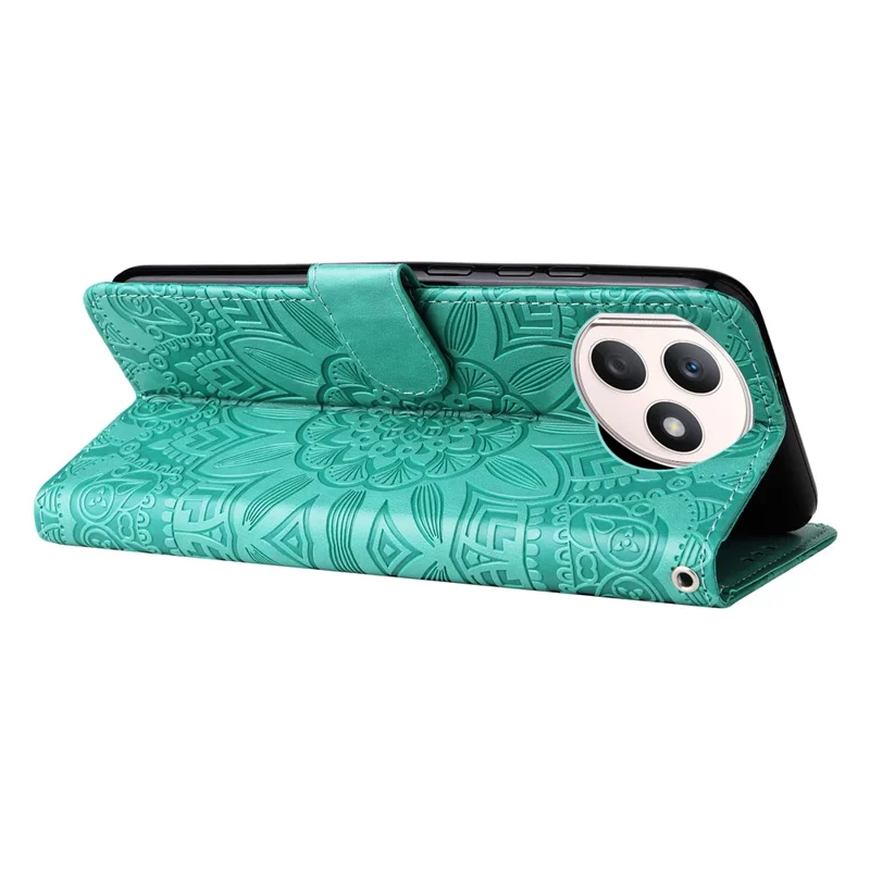 For Honor X50i+ 5G Case Imprinted Sunflower Wallet PU Leather Shell Phone Cover - Green
