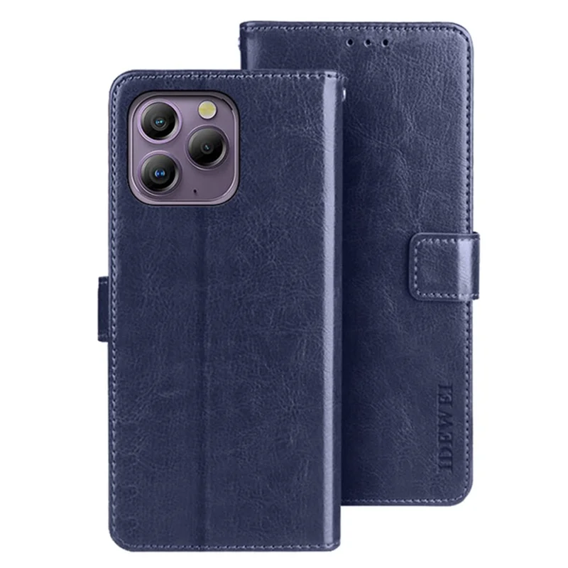 IDEWEI For Blackview A96 Leather Case Crazy Horse Pattern Phone Wallet - Dark Blue