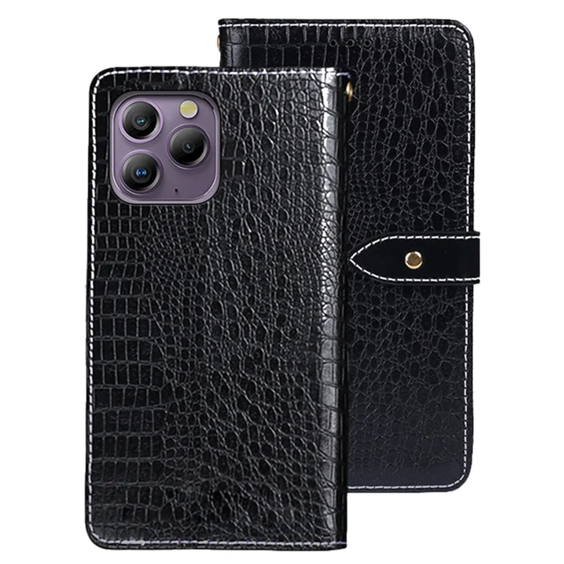 IDEWEI For Blackview A96 Crocodile Texture Leather Case Wallet Phone Cover - Black