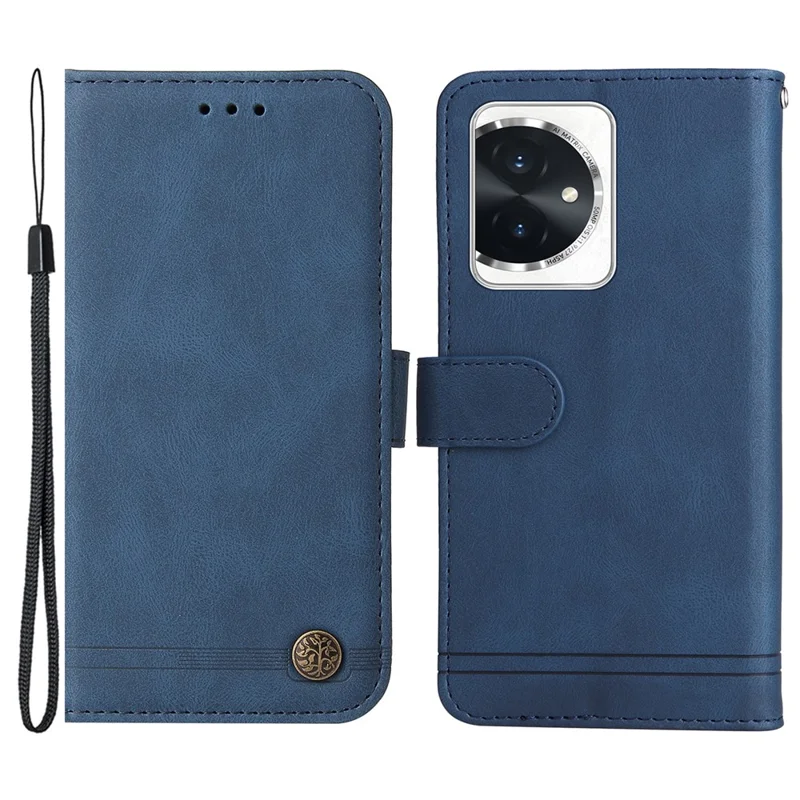 For Honor 100 5G Leather Wallet Cases Skin Touch Phone Cover Stand with Strap - Blue