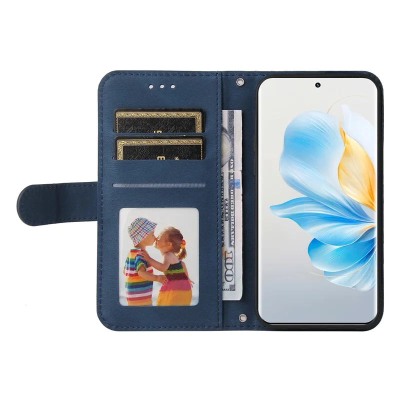 For Honor 100 5G Leather Wallet Cases Skin Touch Phone Cover Stand with Strap - Blue