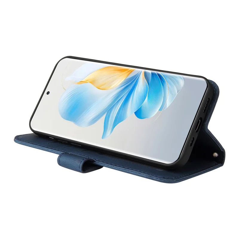 For Honor 100 5G Leather Wallet Cases Skin Touch Phone Cover Stand with Strap - Blue