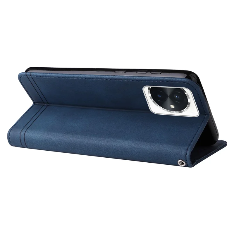 For Honor 100 5G Leather Wallet Cases Skin Touch Phone Cover Stand with Strap - Blue