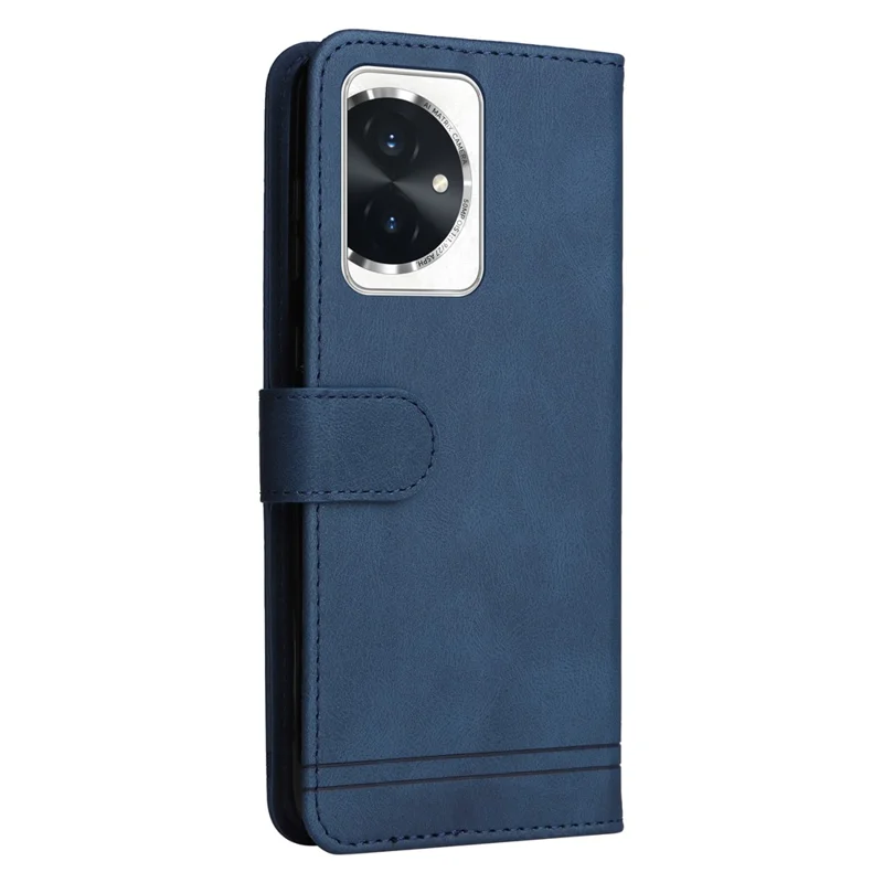 For Honor 100 5G Leather Wallet Cases Skin Touch Phone Cover Stand with Strap - Blue