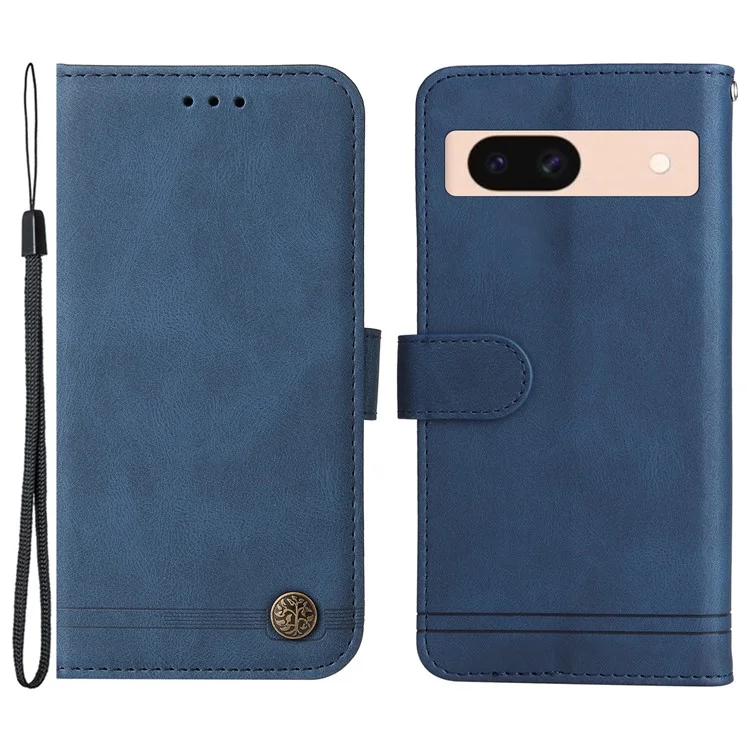 Per Google Pixel 8a Wallet Case Skin-Feel Phone PU Leather Cover - Blu