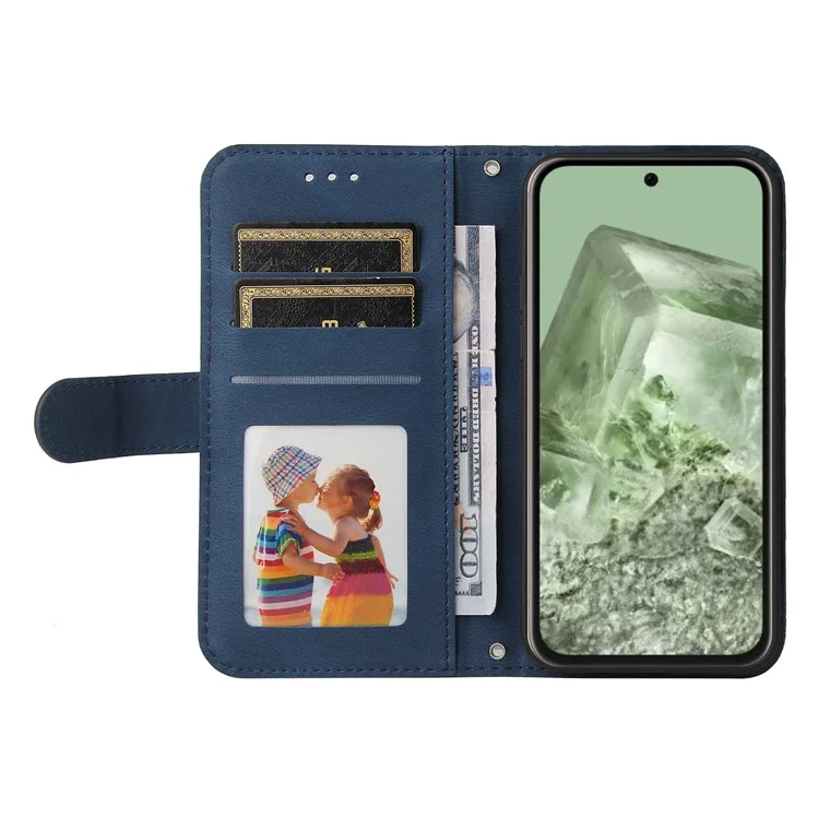 Per Google Pixel 8a Wallet Case Skin-Feel Phone PU Leather Cover - Blu