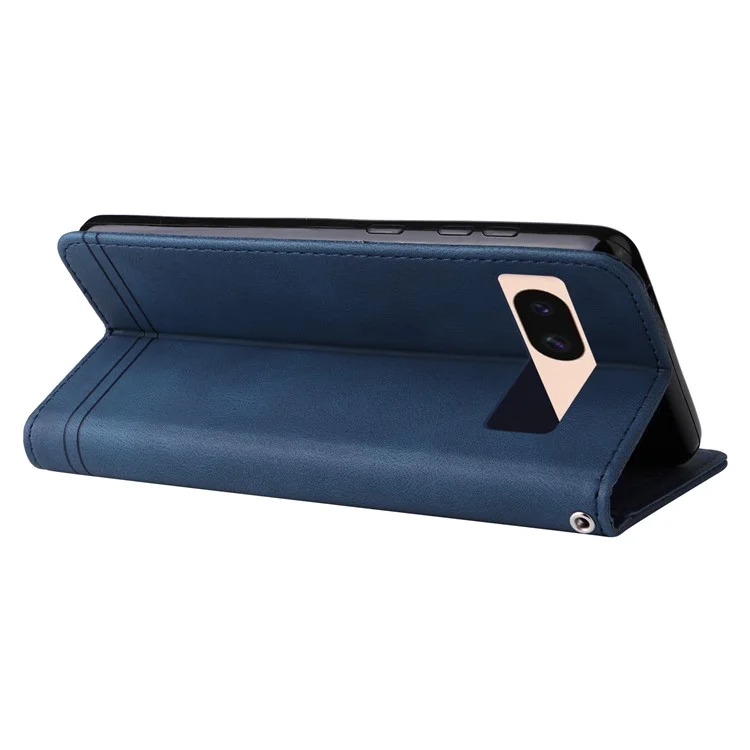 Per Google Pixel 8a Wallet Case Skin-Feel Phone PU Leather Cover - Blu