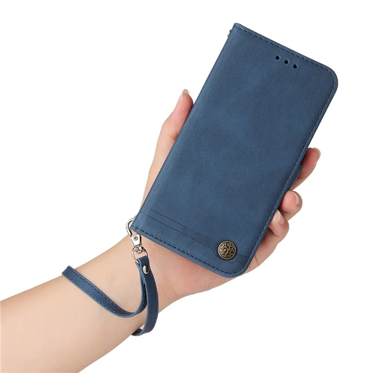 Per Google Pixel 8a Wallet Case Skin-Feel Phone PU Leather Cover - Blu