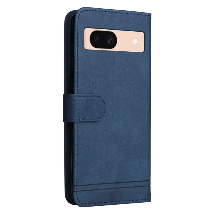 Per Google Pixel 8a Wallet Case Skin-Feel Phone PU Leather Cover - Blu