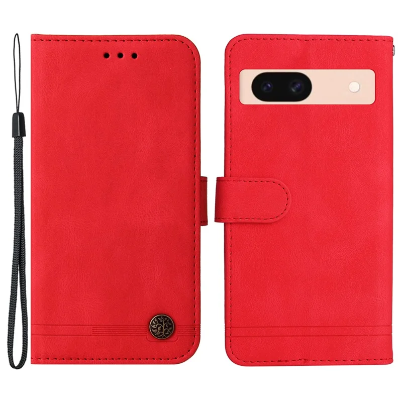 Cover portafoglio in pelle per Google Pixel 8a, custodia con rivestimento touch simile alla pelle, supporto con cinturino - Rosso