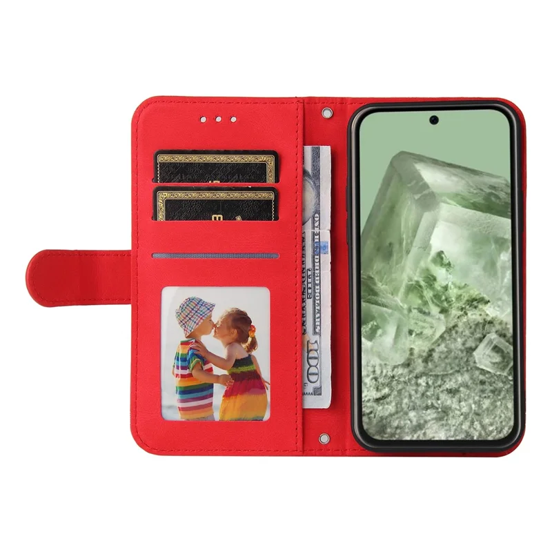 Cover portafoglio in pelle per Google Pixel 8a, custodia con rivestimento touch simile alla pelle, supporto con cinturino - Rosso