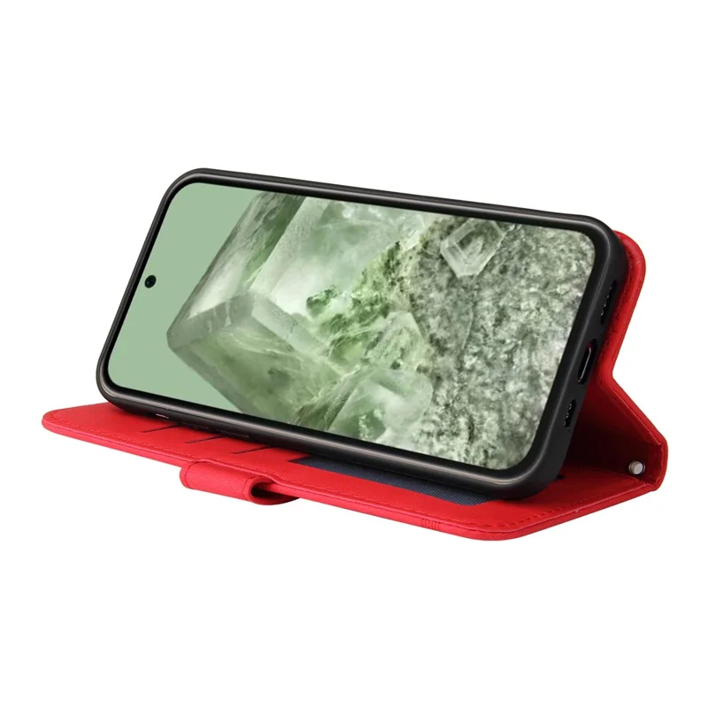 Cover portafoglio in pelle per Google Pixel 8a, custodia con rivestimento touch simile alla pelle, supporto con cinturino - Rosso