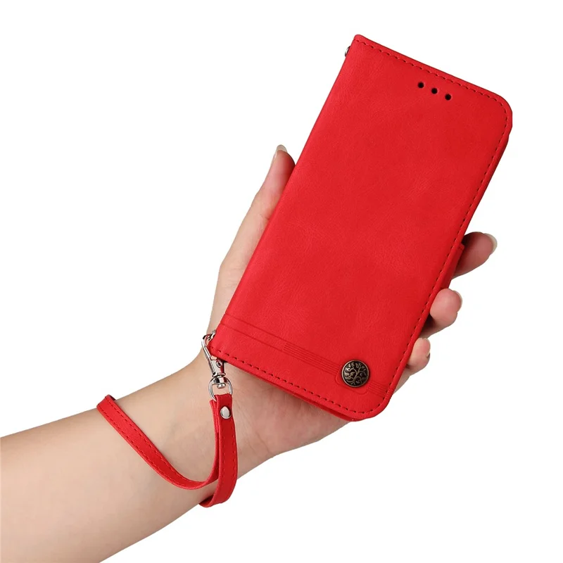 Cover portafoglio in pelle per Google Pixel 8a, custodia con rivestimento touch simile alla pelle, supporto con cinturino - Rosso