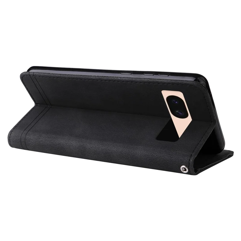 For Google Pixel 8a Leather Wallet Cases Skin Touch Phone Cover Stand with Strap - Black