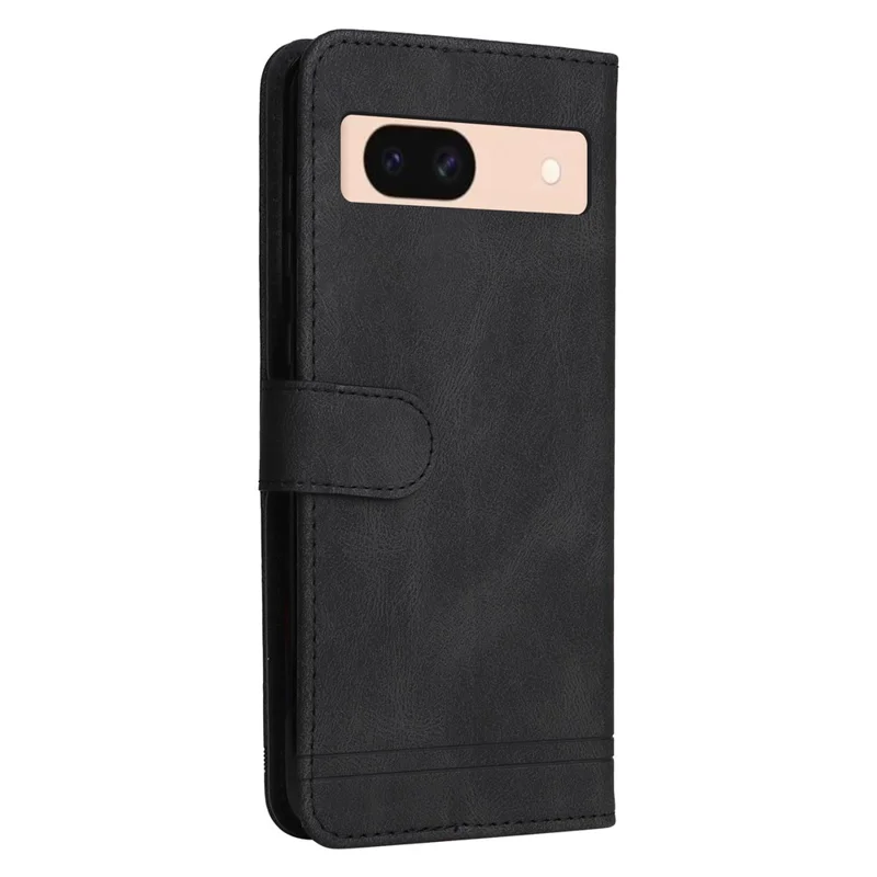 For Google Pixel 8a Leather Wallet Cases Skin Touch Phone Cover Stand with Strap - Black