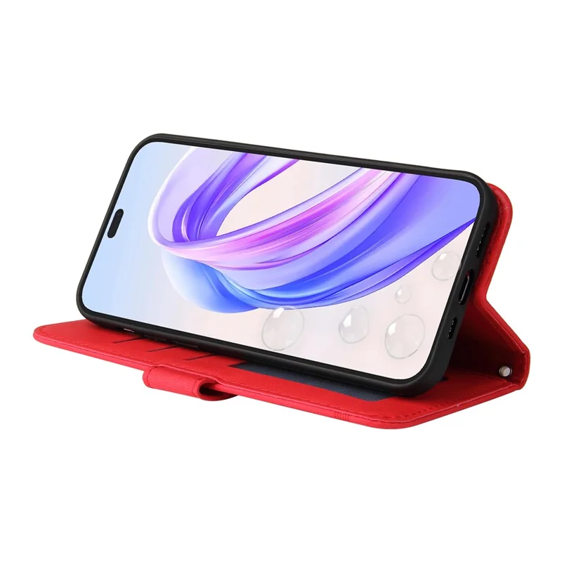 For Honor X50i+ 5G Leather Wallet Cases Skin Touch Phone Cover Stand with Strap - Red