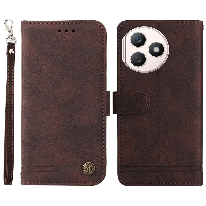 For Honor X50i+ 5G Leather Wallet Cases Skin Touch Phone Cover Stand with Strap - Brown