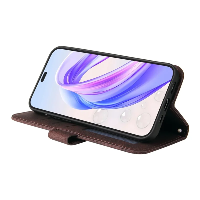 For Honor X50i+ 5G Leather Wallet Cases Skin Touch Phone Cover Stand with Strap - Brown