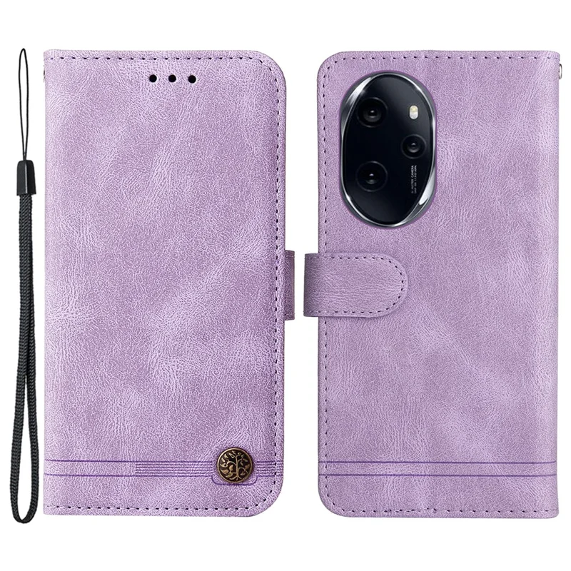 For Honor 100 Pro 5G Leather Wallet Cases Skin Touch Phone Cover Stand with Strap - Purple
