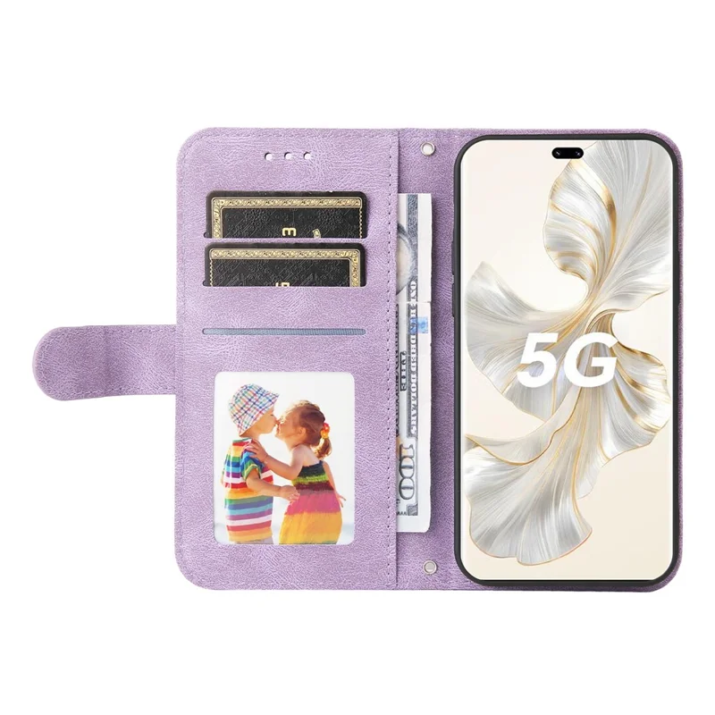 For Honor 100 Pro 5G Leather Wallet Cases Skin Touch Phone Cover Stand with Strap - Purple