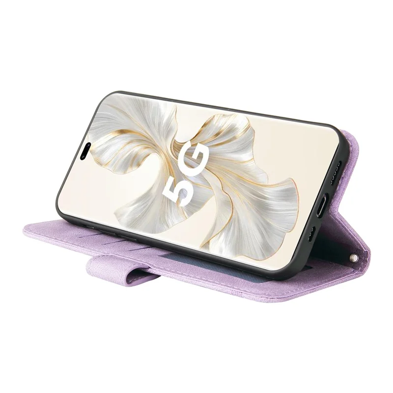 For Honor 100 Pro 5G Leather Wallet Cases Skin Touch Phone Cover Stand with Strap - Purple