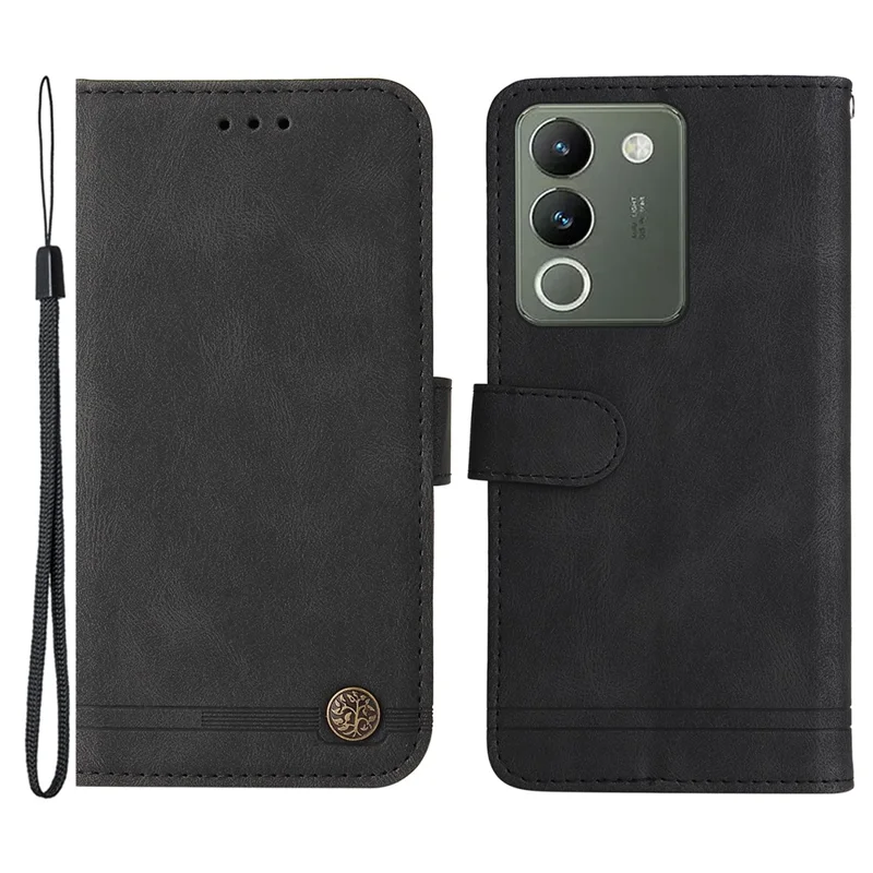 For vivo Y200 (India) 5G / V29e (Global) 5G Leather Wallet Cases Skin Touch Phone Cover Stand with Strap - Black