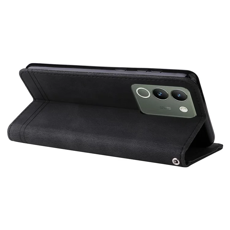 For vivo Y200 (India) 5G / V29e (Global) 5G Leather Wallet Cases Skin Touch Phone Cover Stand with Strap - Black