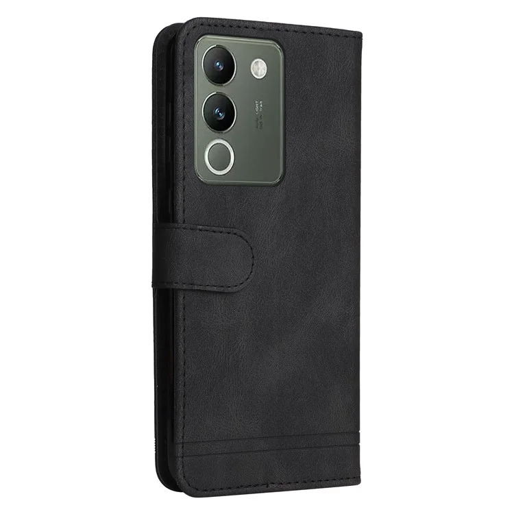 For vivo Y200 (India) 5G / V29e (Global) 5G Leather Wallet Cases Skin Touch Phone Cover Stand with Strap - Black